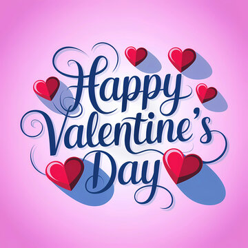 Postcard, valentine's day banner with greetings, calligraphy, red hearts, pink background