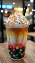 Wall Mural - Vibrant Bubble Tea with Whipped Cream