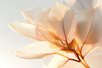 Wall Mural - Soft light illuminating delicate leaves in a serene natural setting during sunset hours