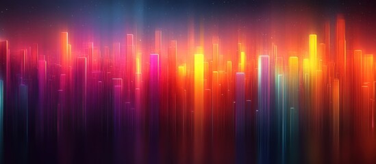 Sticker - A vibrant abstract representation of city skyline with colorful light beams.