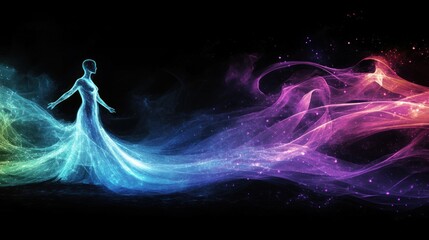 Wall Mural - Ethereal woman in flowing, vibrant, colorful smoke dress.