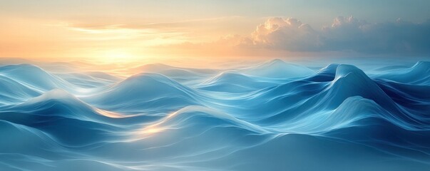 Wall Mural - serene sunset over a boundless, ethereal ocean of soft, rolling waves.