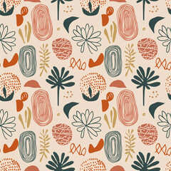 Poster - Trendy minimalist seamless pattern with abstract hand drawn composition