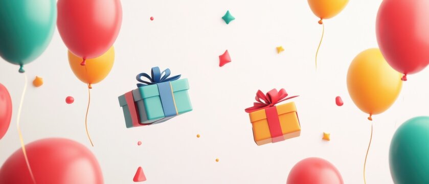 Festive Birthday Celebration: Colorful Balloons and Gifts Soaring