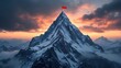 © Din Nasahrudin - A mountain peak with a flag symbolizes achievement and reaching goals.