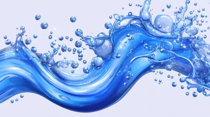 Wall Mural - Blue water swirl splash with little bubbles isolated on clear background, liquid flowing in form of wave