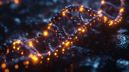 Poster - A 3D rendering of a DNA double helix with glowing elements.