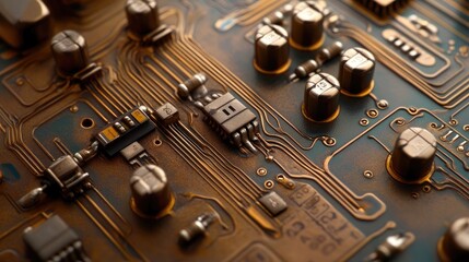 Poster - Intricate Close-Up of a Vintage Circuit Board with Microchips