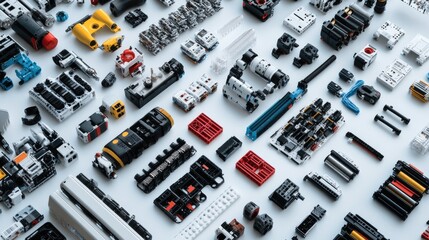 Poster - Arrangement of Colorful Mechanical Components on a Neutral Background