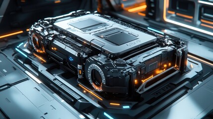 Poster - Futuristic Technology Device in High-Tech Sci-Fi Environment