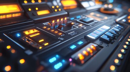 Poster - Futuristic Control Panel with Illuminated Buttons and Switches