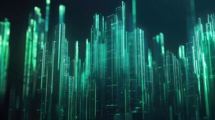 Poster - Abstract Green Vertical Lines in Futuristic Digital Landscape