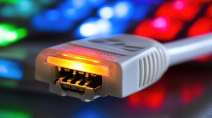 Poster - Glowing Ethernet Cable Connector on Colorful Computer Keyboard