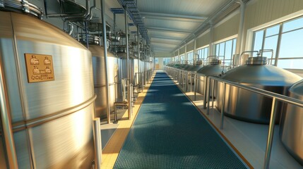 Poster - Interior View of Modern Industrial Brewery with Brewing Tanks