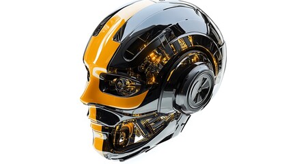 Poster - Futuristic Robotic Head: Black and Yellow Design