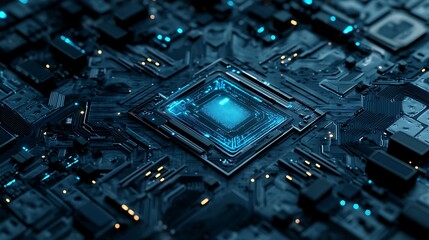 Poster - Close-up View of a Futuristic Microchip's Circuitry