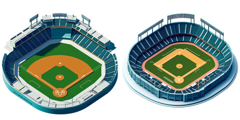 Comparison of Two Modern Baseball Stadiums in Isometric View