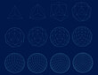 © German Ovchinnikov - Grid spheres. 3D globes with abstract net or wireframe for chemical or biology, infographic, round particles structure concept. Vector set connect in circle wireframe structure