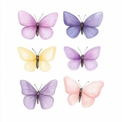 Poster - Elegant line art of butterflies  paired with soft pastel watercolor highlights  creating a gentle and uplifting mood  These delicate  colorful butterfly boast a whimsical
