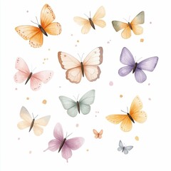 Poster - Elegant line art of butterflies  paired with soft pastel watercolor highlights  creates a gentle  uplifting  and captivating mood  The butterflies flutter and dance across the canvas