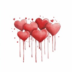 Poster - abstract background featuring vibrant watercolor heart shapes accentuated with passionate red splashes  symbolizing intense emotions  love  and romance