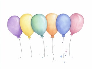 Poster - Beautifully crafted watercolor minimalist line art featuring a cluster of airy and floating air balloons with vibrant splashes of color  creating a playful  uplifting  and cheerful mood