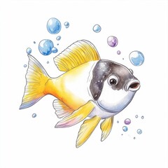 Poster - This captivating depicts a vibrant watercolor rendering of a tropical fish  showcasing the graceful