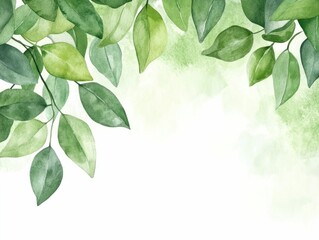 Poster - Vibrant Sage Leaves in Watercolor Capturing Earthy Undertones and Soft Shadow Effects  This image features a lush botanical arrangement of velvety green sage leaves rendered in a watercolor medium