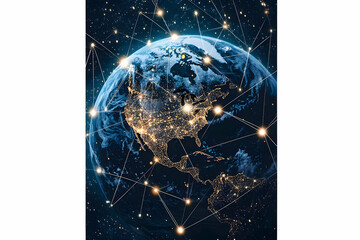 Poster - A digital representation of Earth highlighting interconnected networks and urban lights.