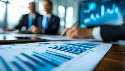 Poster - Business meeting with charts and analytics in focus.