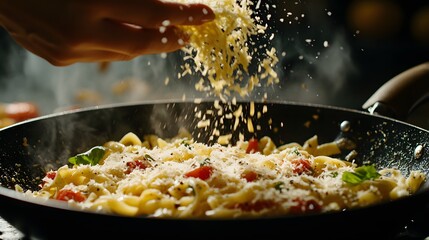 Wall Mural - Hand Sprinkling Cheese On Pasta Dish