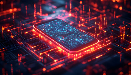 Poster - A glowing smartphone amidst a digital circuit background, symbolizing technology and connectivity.