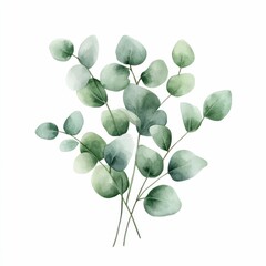 Poster - Watercolor of delicate eucalyptus leaves in soft  muted green tones  arranged in a serene  minimalist design  This elegant  nature inspired artwork would make a beautiful addition to any modern