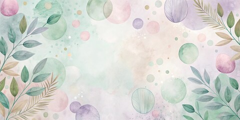 Wall Mural - Serene Watercolor Botanical Design with Abstract Circles and Soft Hues