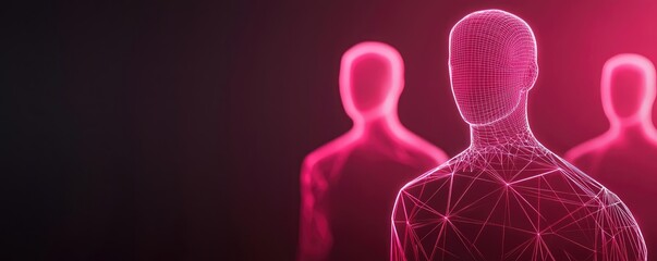 Poster - Futuristic representation of digital humanoids in a creative, abstract space.