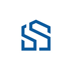 Poster - This is a flat logo design of a monogram SS in house icon shape in blue color on a white background for real estate housing companies 