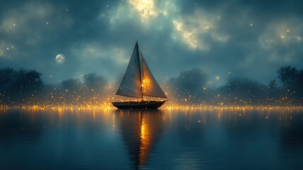 Wall Mural - Sailboat Under a Starry Night Sky