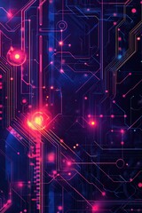 Fototapete - Vibrant digital circuit design with glowing elements in futuristic colors and patterns