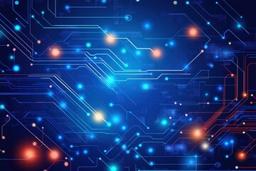 Fototapete - Circuits and lights create a vibrant digital landscape in a futuristic design