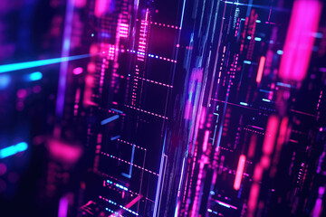 Fototapete - Vibrant digital landscape showcasing neon lines and glowing grids in a futuristic setting