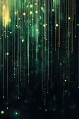 Fototapete - Digital green lights trend downwards in a dark environment highlighting technology and innovation