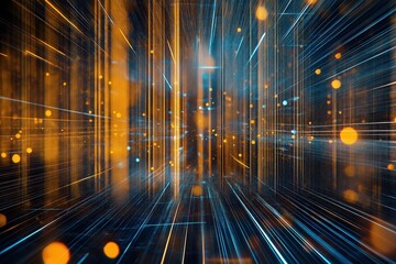 Fototapete - Vibrant abstract design showcasing dynamic lines and glowing particles in a futuristic setting