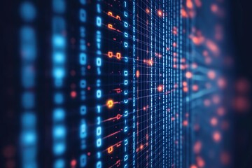 Fototapete - Digital data flow with vibrant numbers and lines in binary sequence