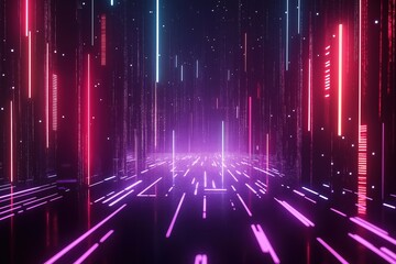 Poster - Vibrant neon light tunnel with colorful beams creating a futuristic atmosphere at night