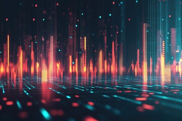 Poster - Vibrant abstract visualization of data with glowing elements and dynamic lines at night
