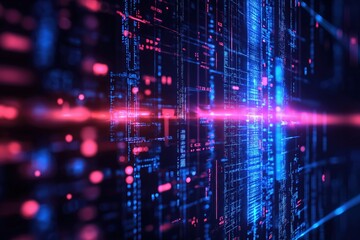 Fototapete - Visual representation of digital data streaming through a network in blue and pink hues