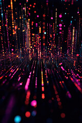 Fototapete - Colorful light particles create a vibrant atmosphere in a digital space