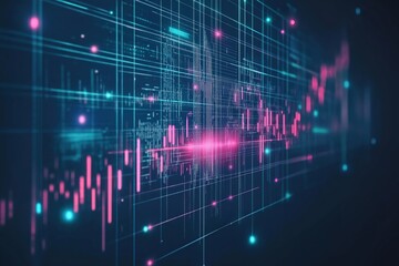 Fototapete - Abstract representation of data analysis with neon lines in a digital space