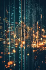 Poster - Digital representation of cryptocurrency with glowing Bitcoin and technology background
