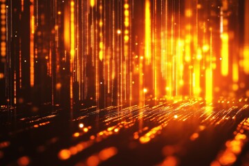 Poster - Bright vertical lines of orange light appear against a dark background creating a dynamic effect